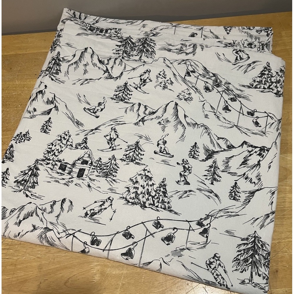 Pottery‎ Barn Teen Full Flat Sheet Mountain Run Organic Black White Ski Resort